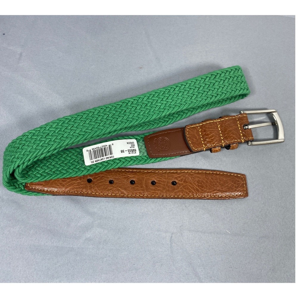 Torino Leather Co Braided Belt Mens 38 Green Leather Trim Made in USA 69503 Golf